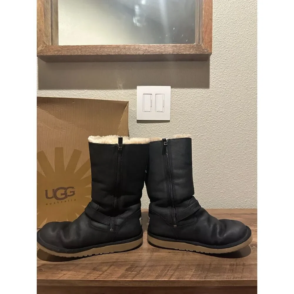 Ugg Australia Kensington Black 1969 Sheepskin Women Boot w Zipper Size 4
